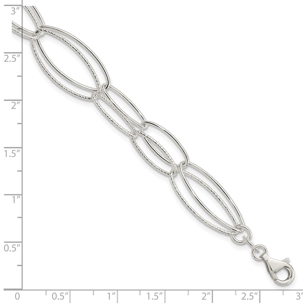 Sterling Silver Polished and Textured Oval Link Bracelet