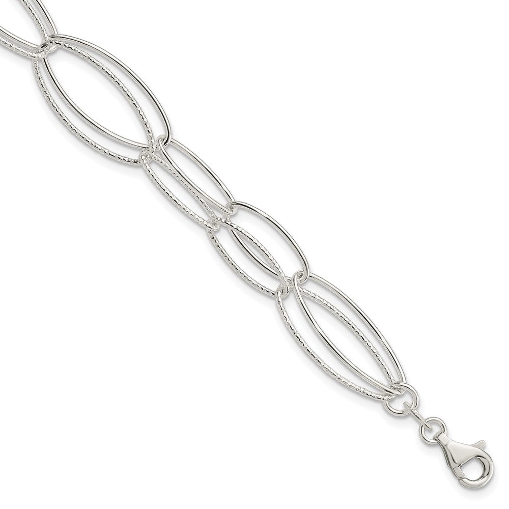 Sterling Silver Polished and Textured Oval Link Bracelet