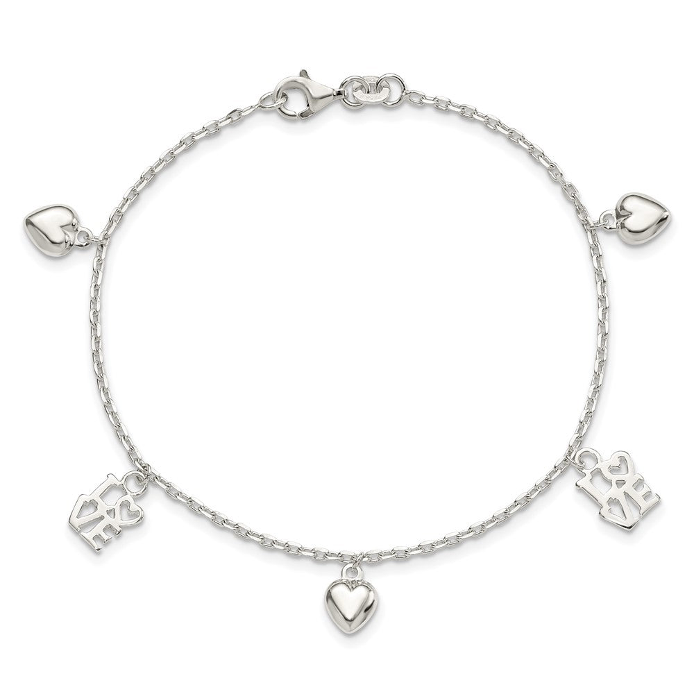 Sterling Silver Heart and LOVE Charm Bracelet