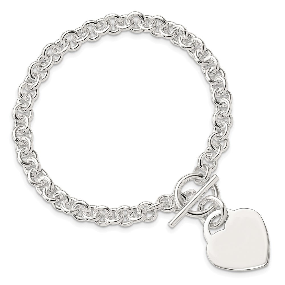 Sterling Silver Polished Engraveable Heart Bracelet