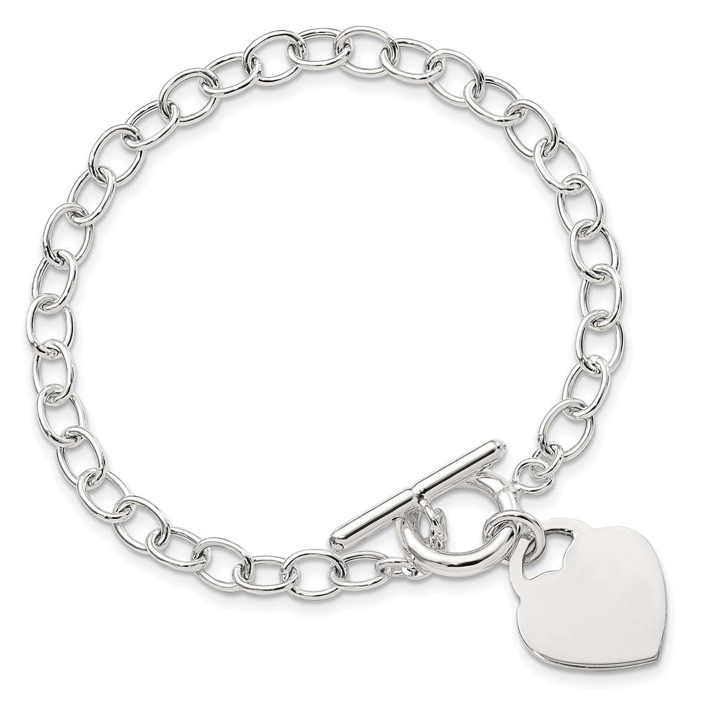 Sterling Silver Oval Link Engraveable Heart Bracelet