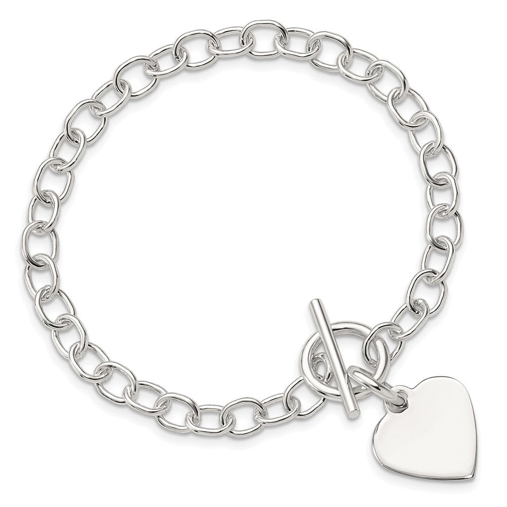 Sterling Silver Polished Engraveable Heart Charm Bracelet