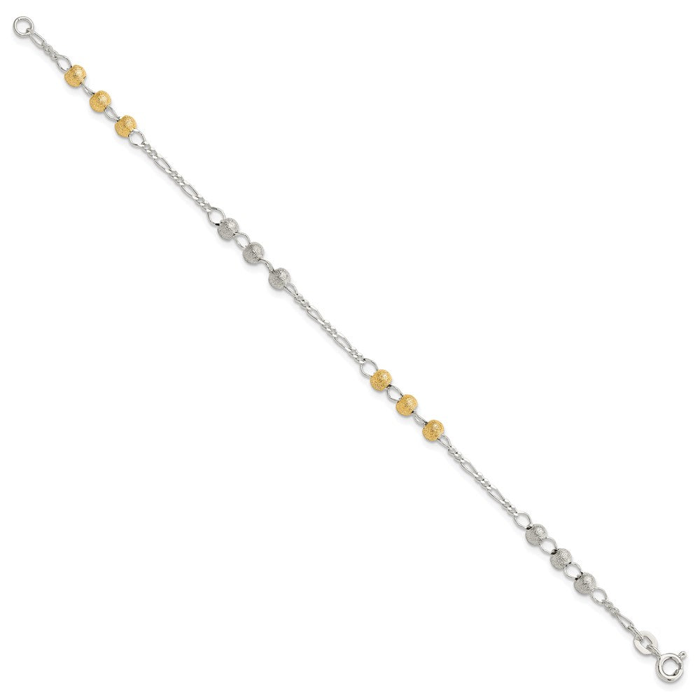 Sterling Silver Gold-tone Textured Beaded Bracelet