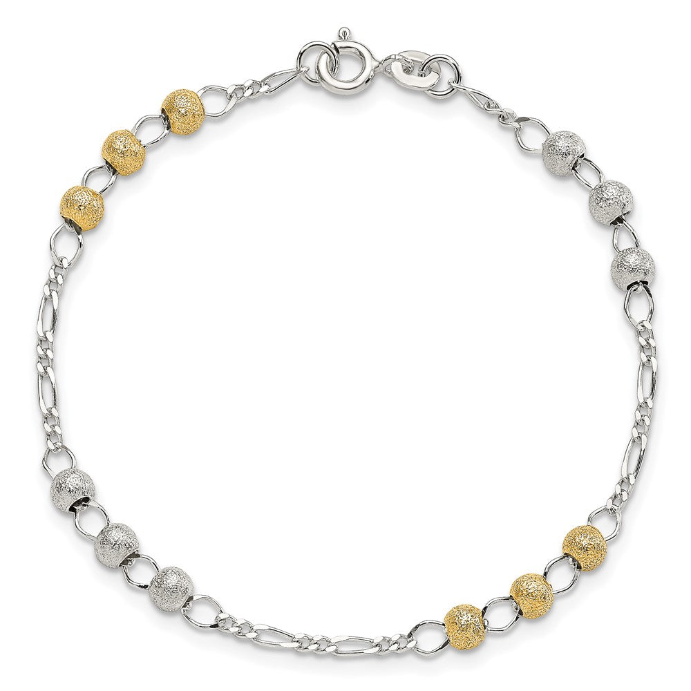 Sterling Silver Gold-tone Textured Beaded Bracelet