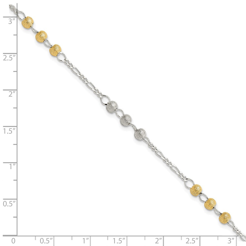 Sterling Silver Gold-tone Textured Beaded Bracelet