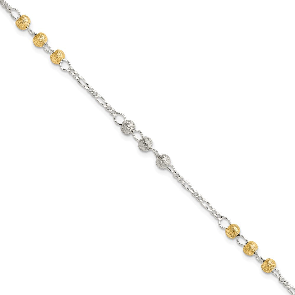 Sterling Silver Gold-tone Textured Beaded Bracelet