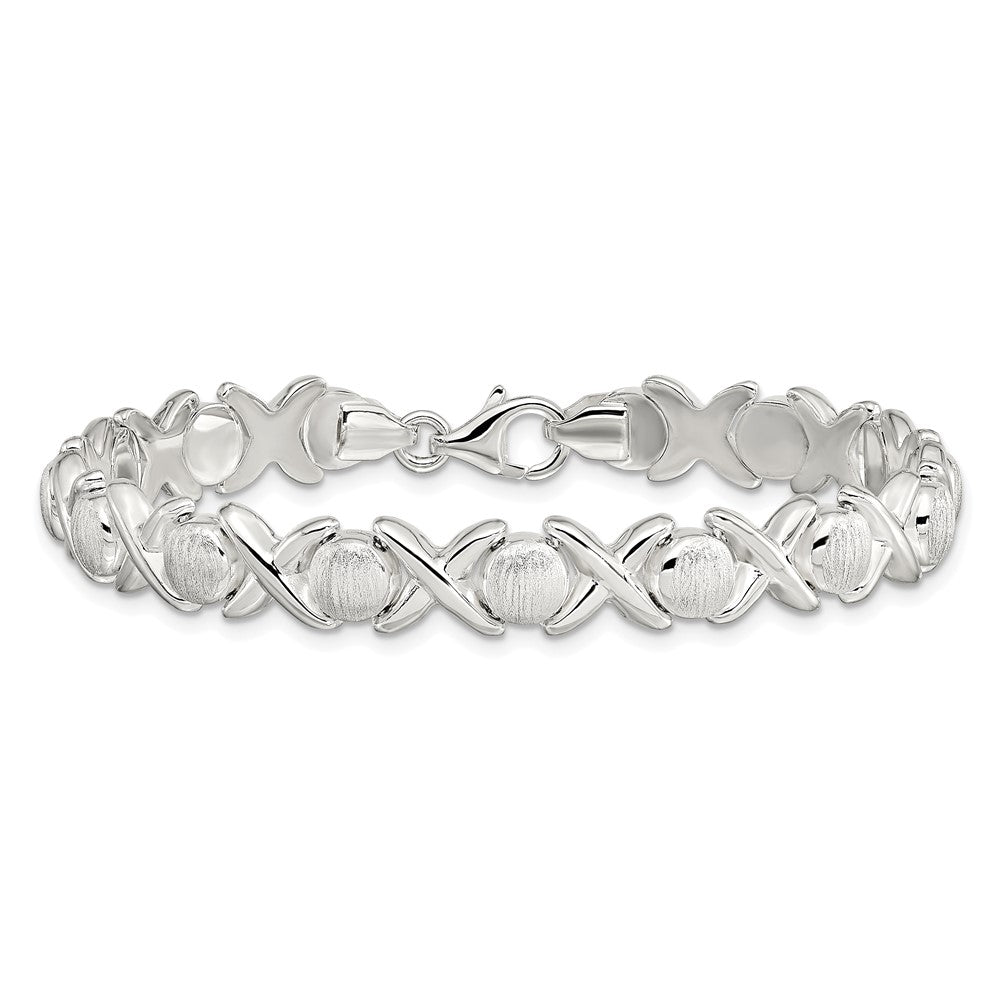 Sterling Silver Polished and Satin X and O Bracelet