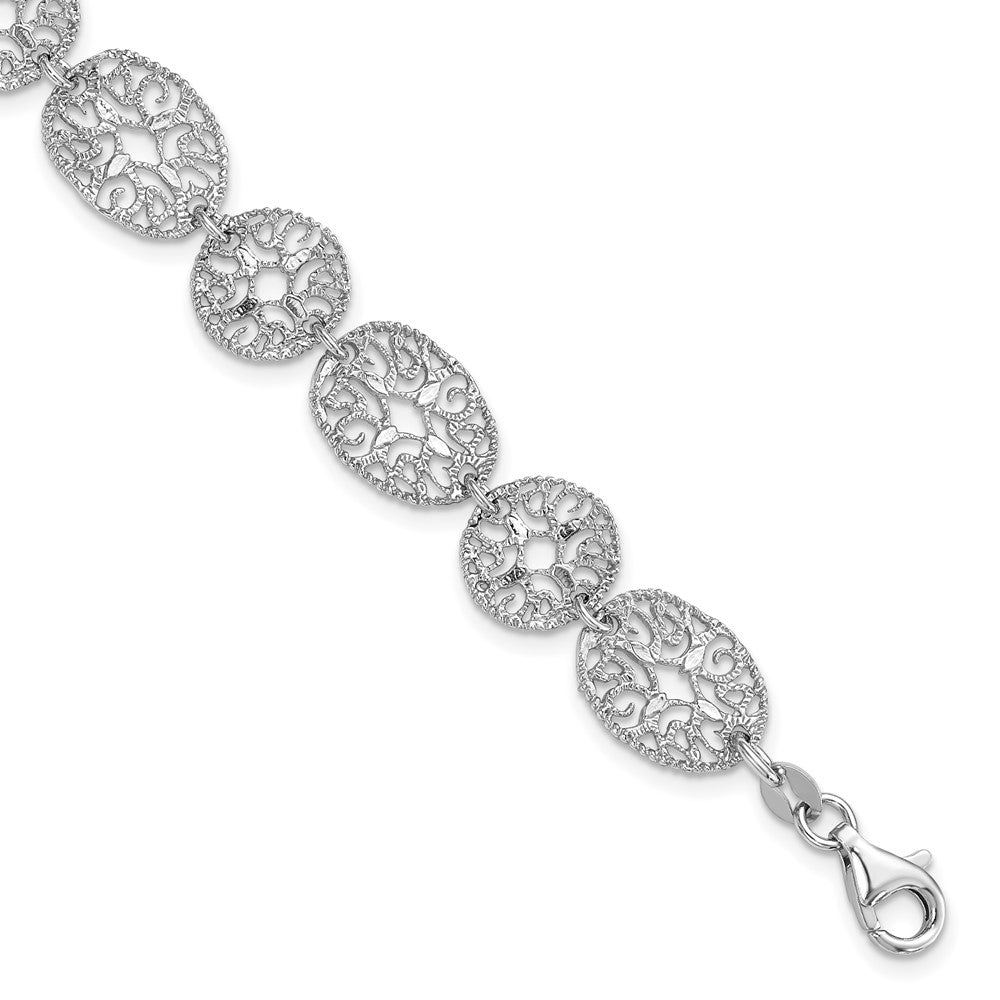 Sterling Silver Rhodium Polished Circles Bracelet