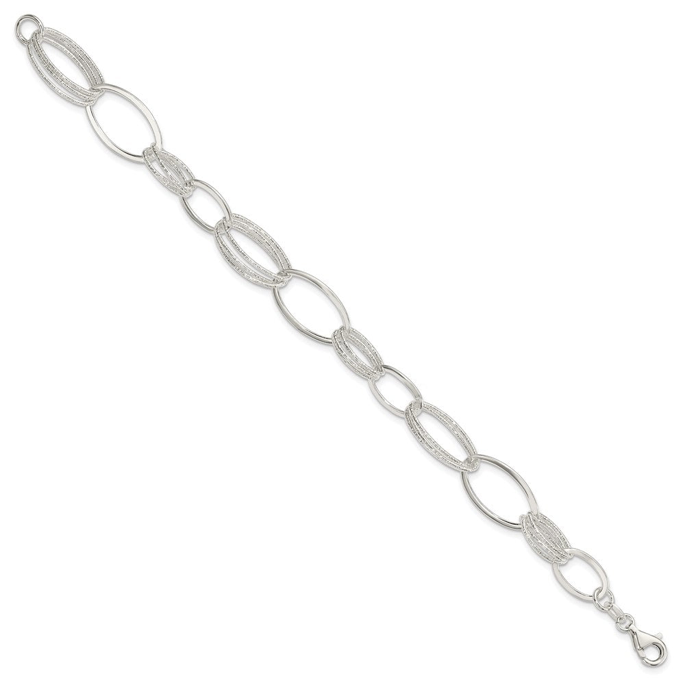 Sterling Silver Polished and Textured Oval Link Bracelet