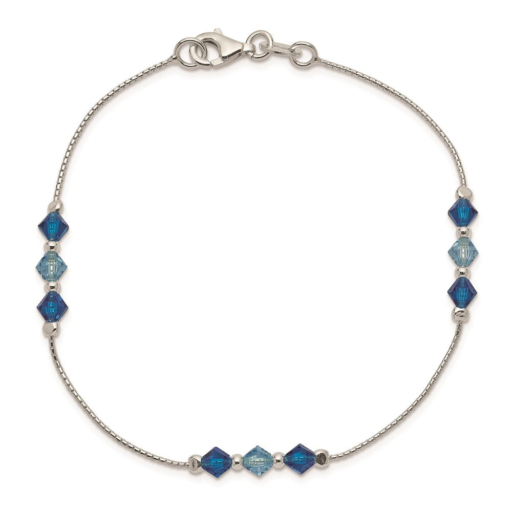 Sterling Silver Polished Aquamarine Capri Blue Glass Bead Bracelet