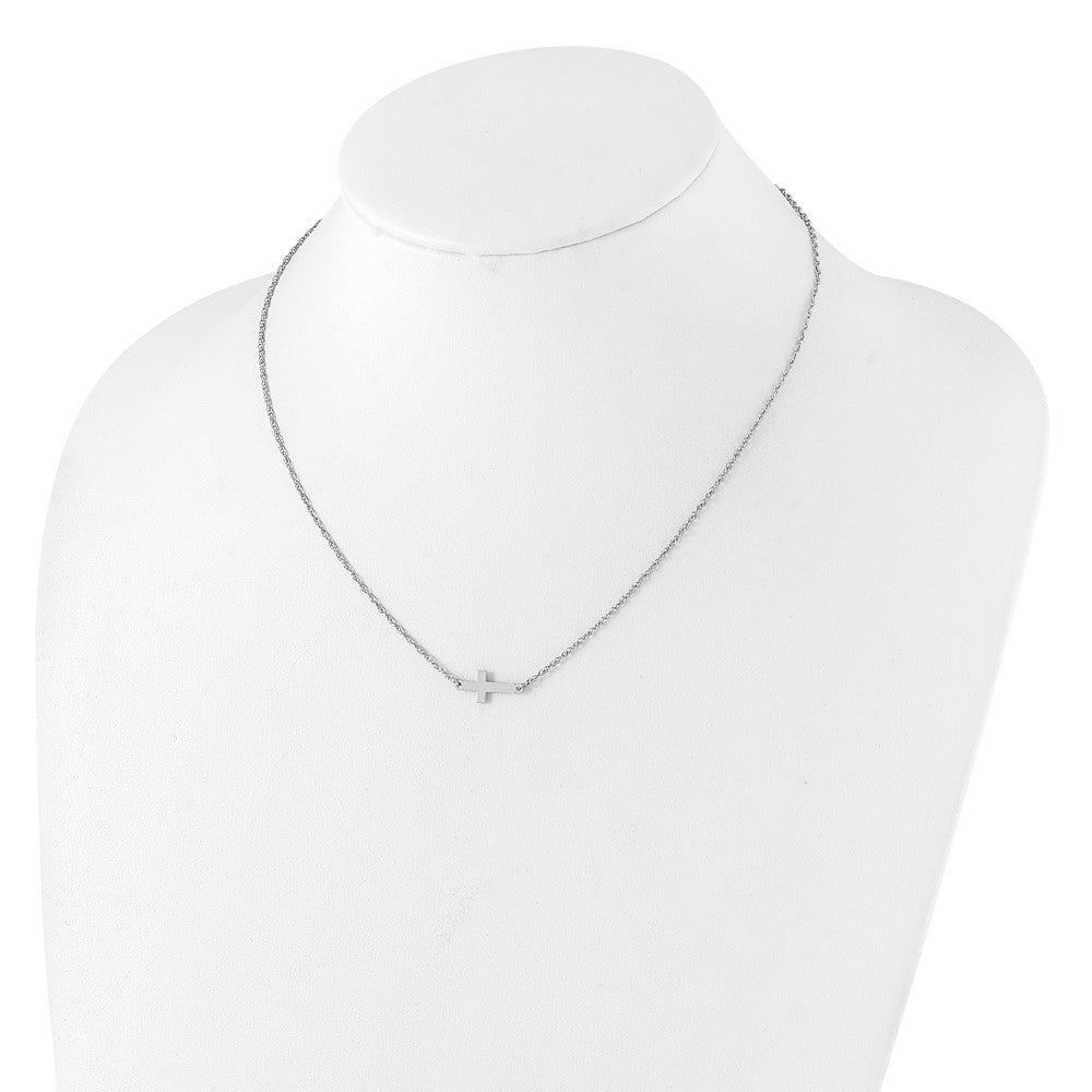 Sterling Silver Rhodium-plated Small Sideways Cross Necklace