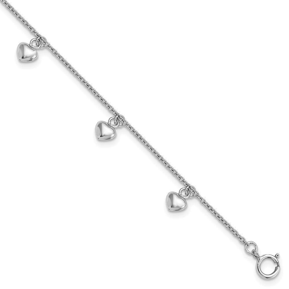 Sterling Silver Rhodium-plated Polished Hearts Children's Bracelet