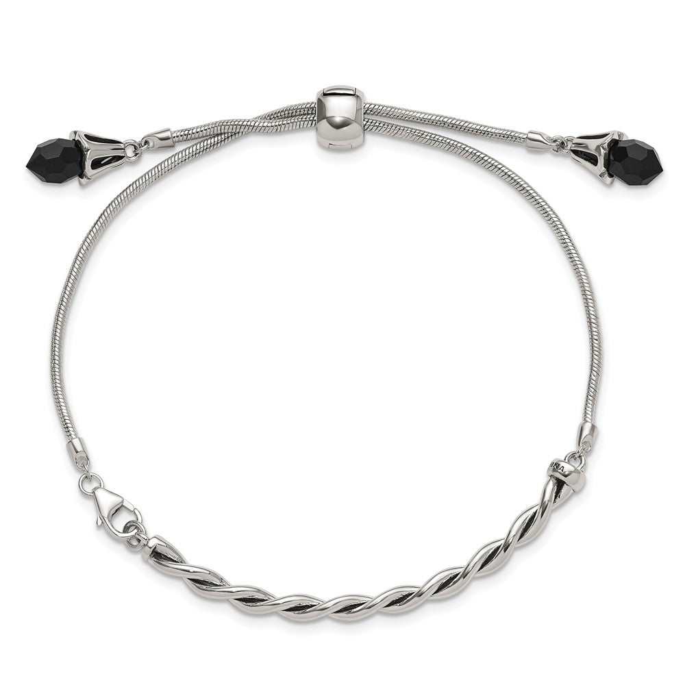 Sterling Silver Antiqued Reflections Black Crystal Adjustable Bracelet