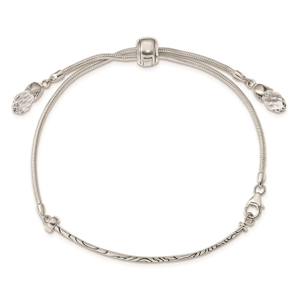 Sterling Silver Antiqued Reflections Clear Crystal Adjustable Bracelet