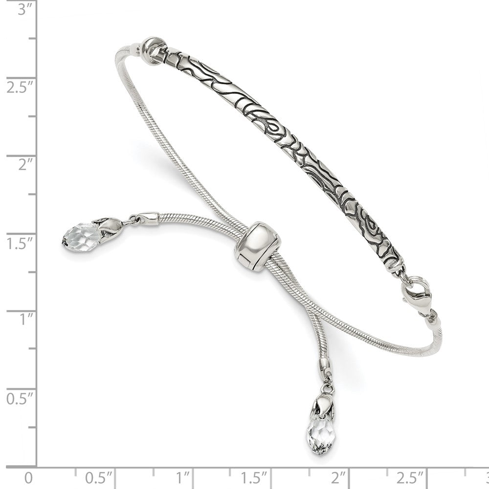 Sterling Silver Antiqued Reflections Clear Crystal Adjustable Bracelet