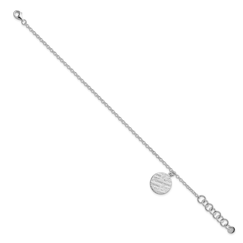 Sterling Silver Polished I Love You Circle Disc w/1in. Ext. Bracelet