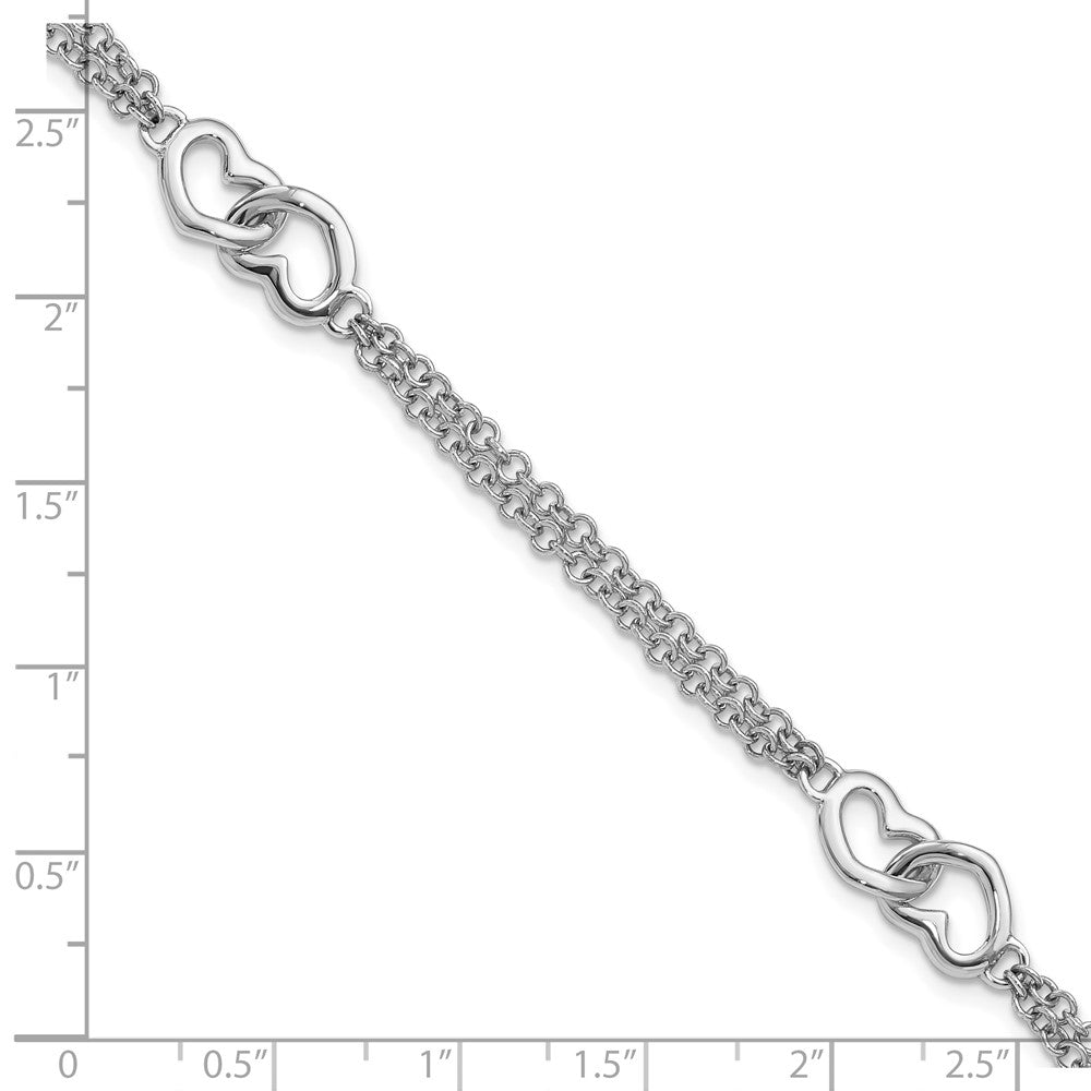 Sterling Silver Rhodium-plated Hearts Double Chain Bracelet