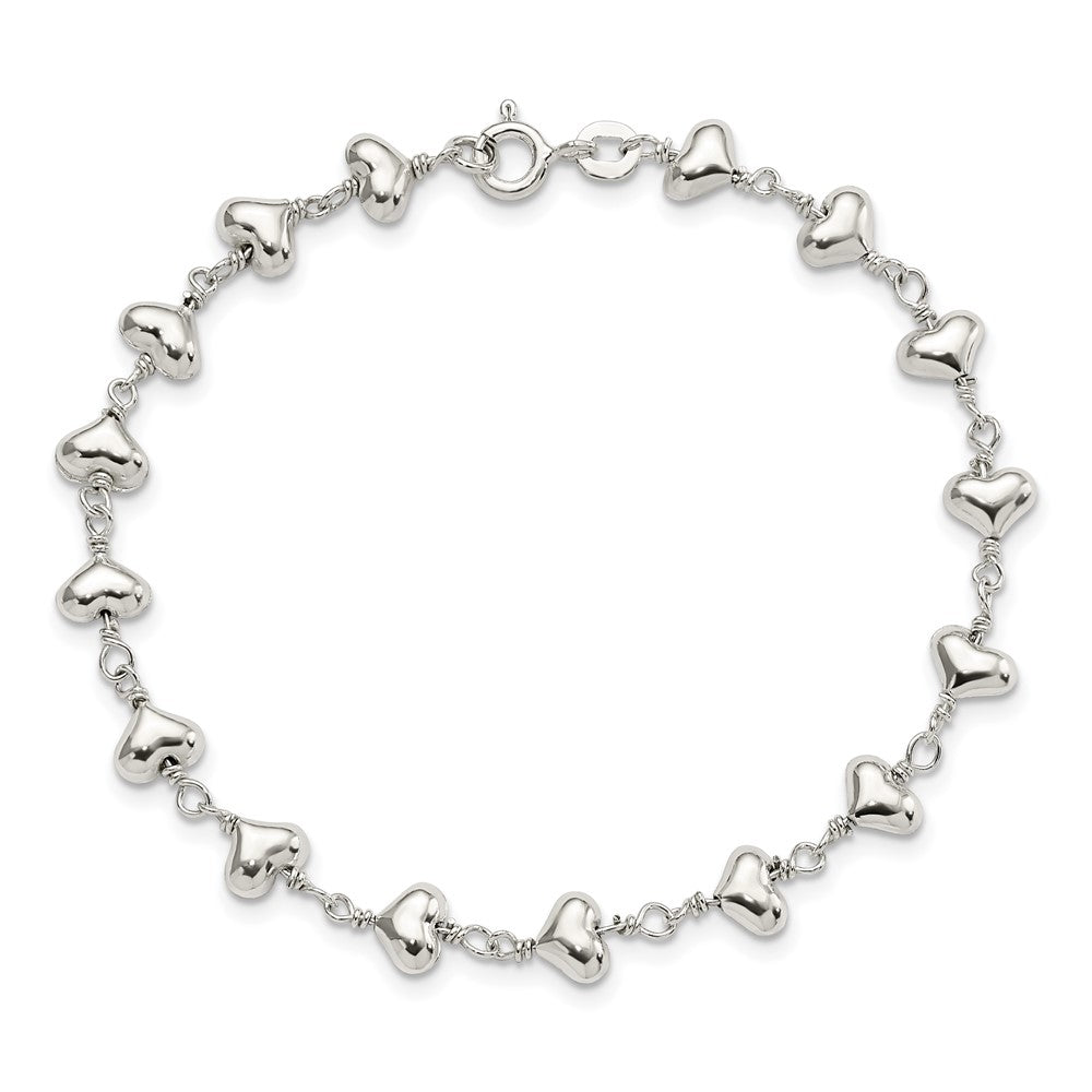 Sterling Silver Polished Heart Link Bracelet