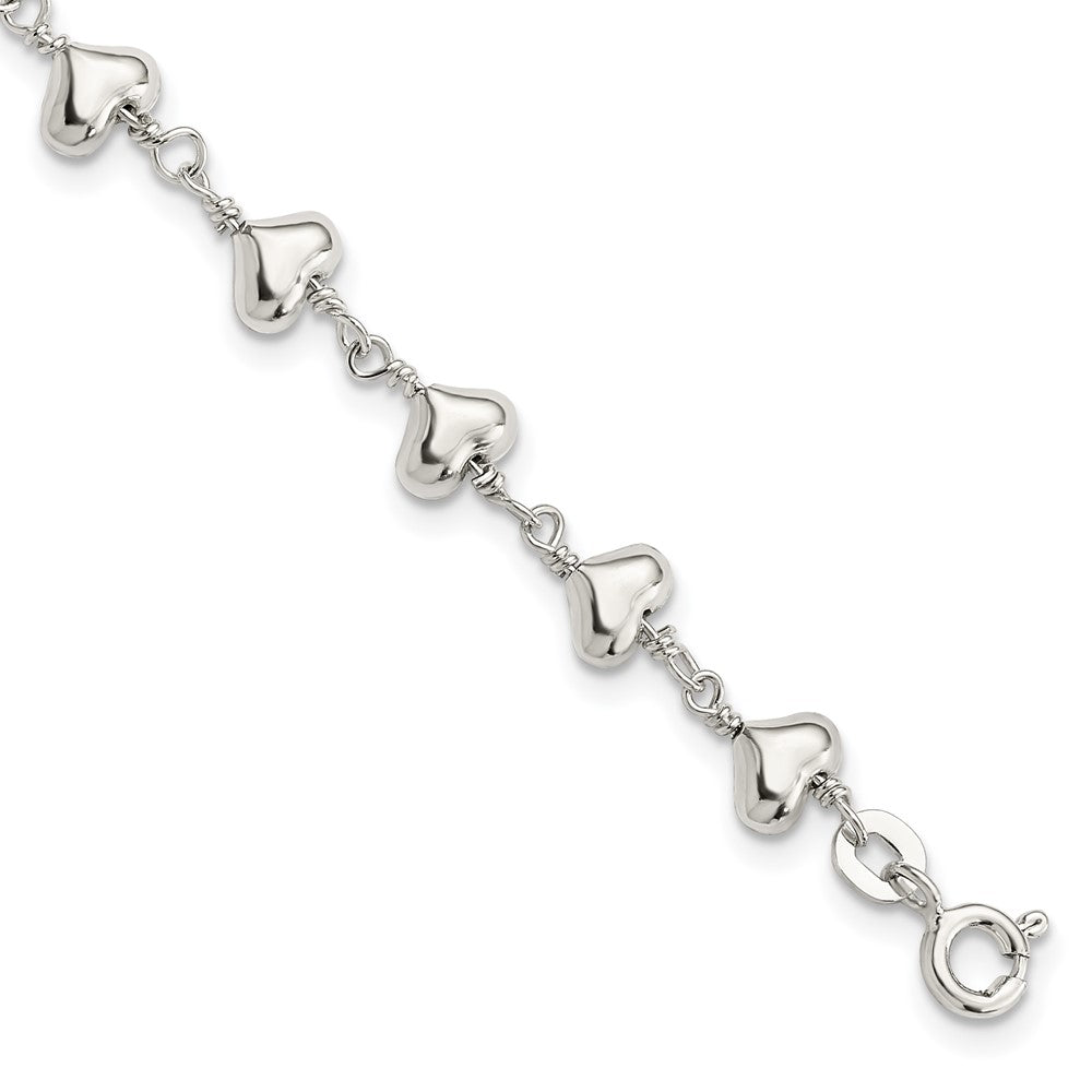 Sterling Silver Polished Heart Link Bracelet