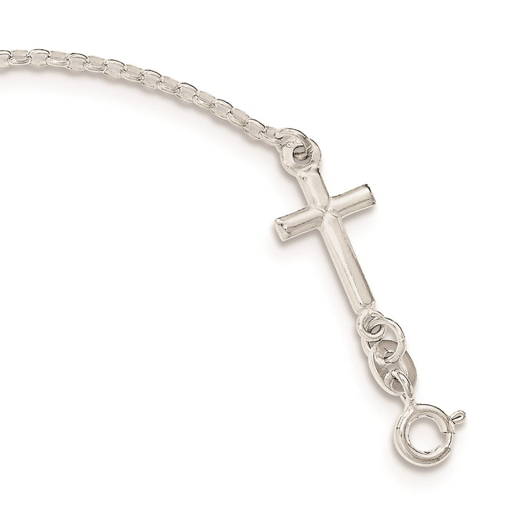 Sterling Silver Polished Enamel FAITH and Cross Bracelet