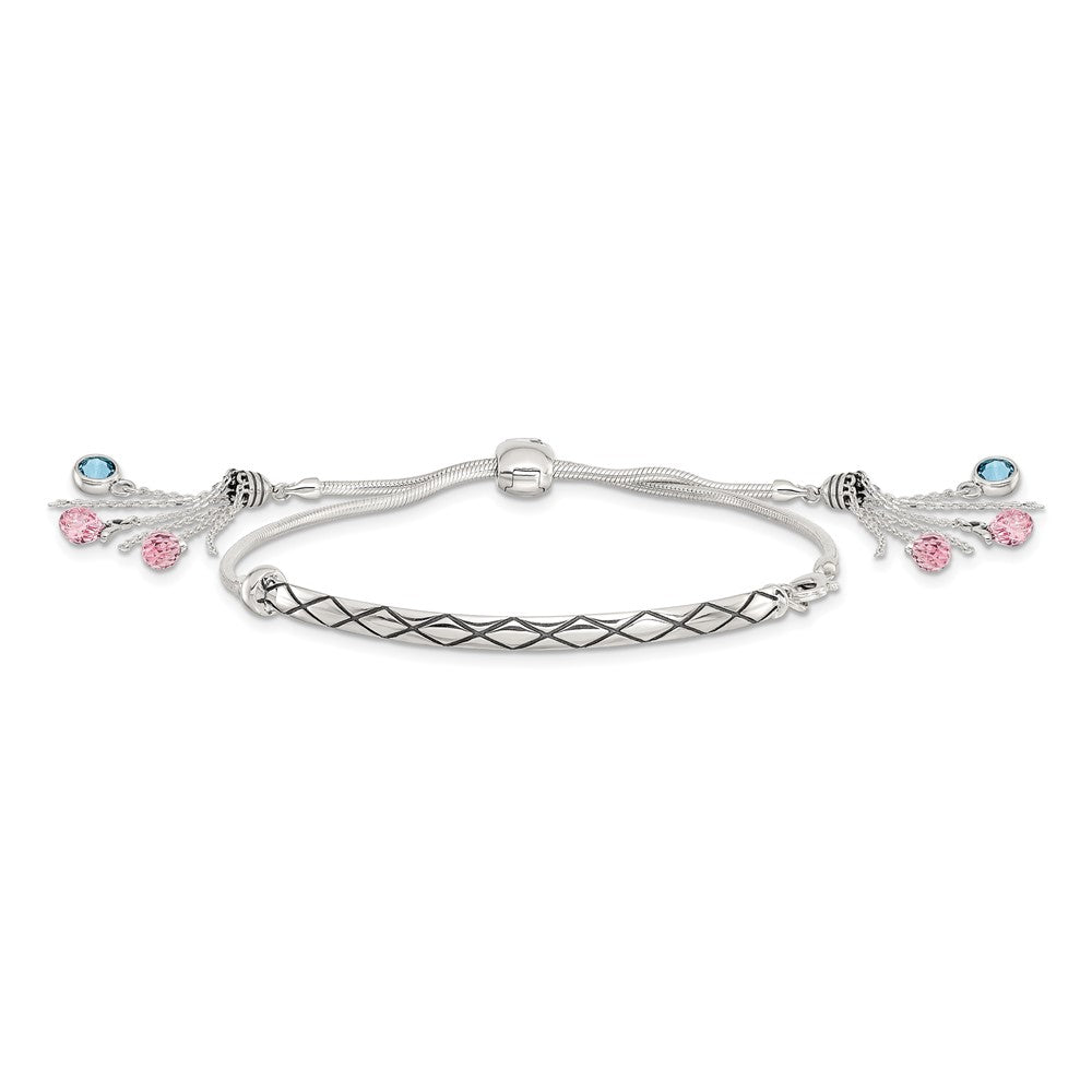 Sterling Silver Antiqued Crystal Briolette Adjustable Bracelet