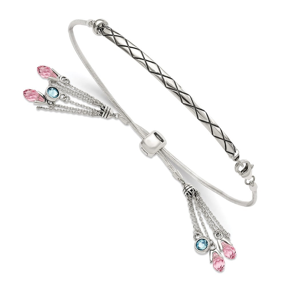 Sterling Silver Antiqued Crystal Briolette Adjustable Bracelet