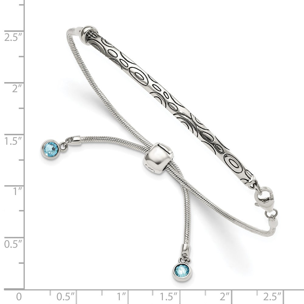 Sterling Silver Antiqued Blue Crystal Round Bezel Adjustable Bracelet