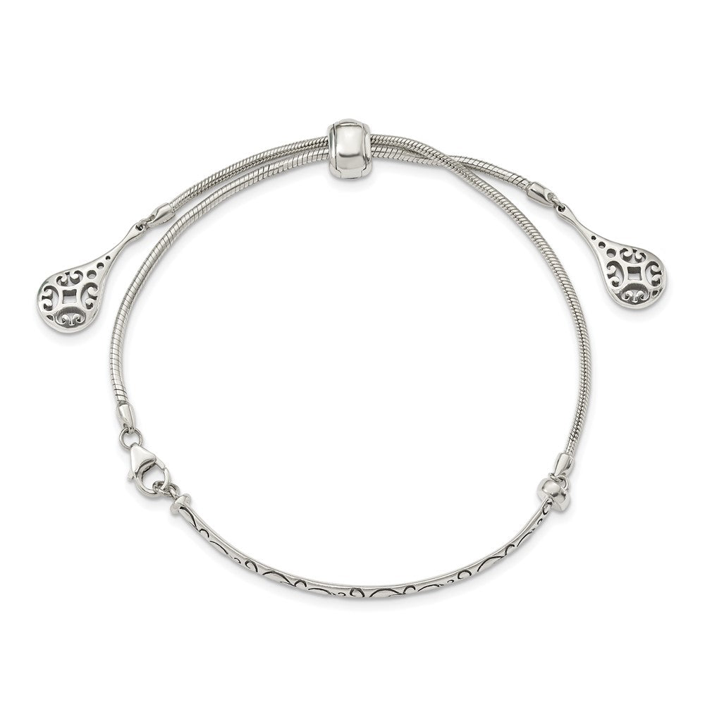 Sterling Silver Antiqued Filigree Drops Adjustable Bracelet