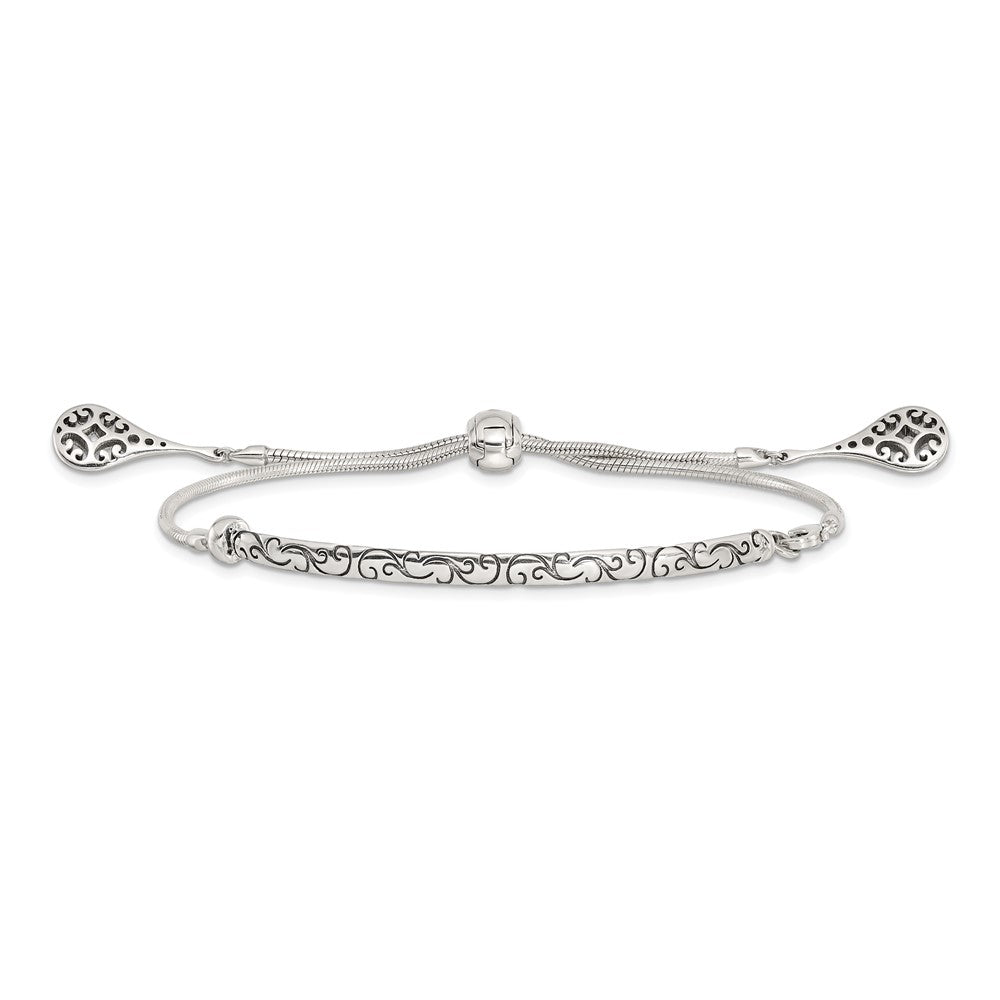 Sterling Silver Antiqued Filigree Drops Adjustable Bracelet