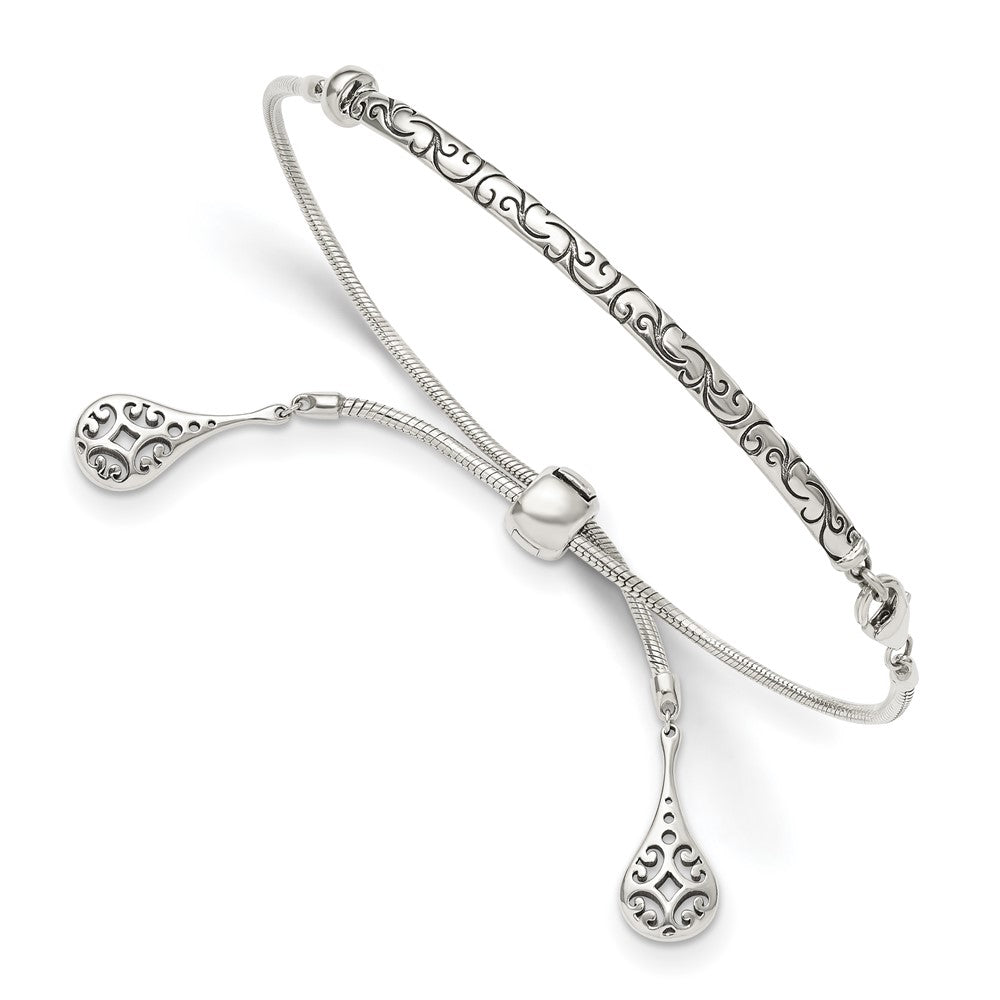 Sterling Silver Antiqued Filigree Drops Adjustable Bracelet