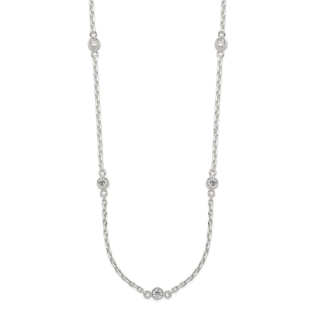 Sterling Silver Polished 5-Station CZ Necklace