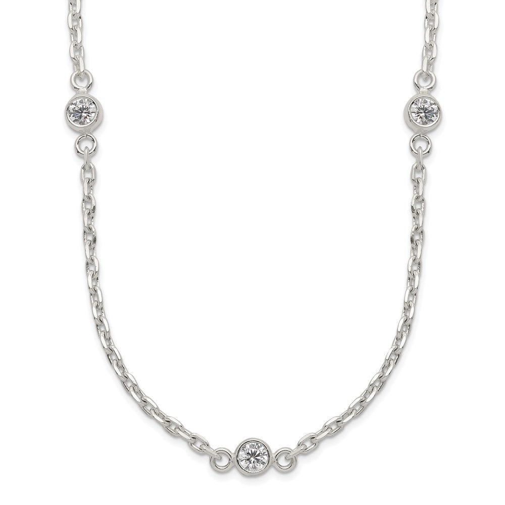 Sterling Silver Polished 5-Station CZ Necklace