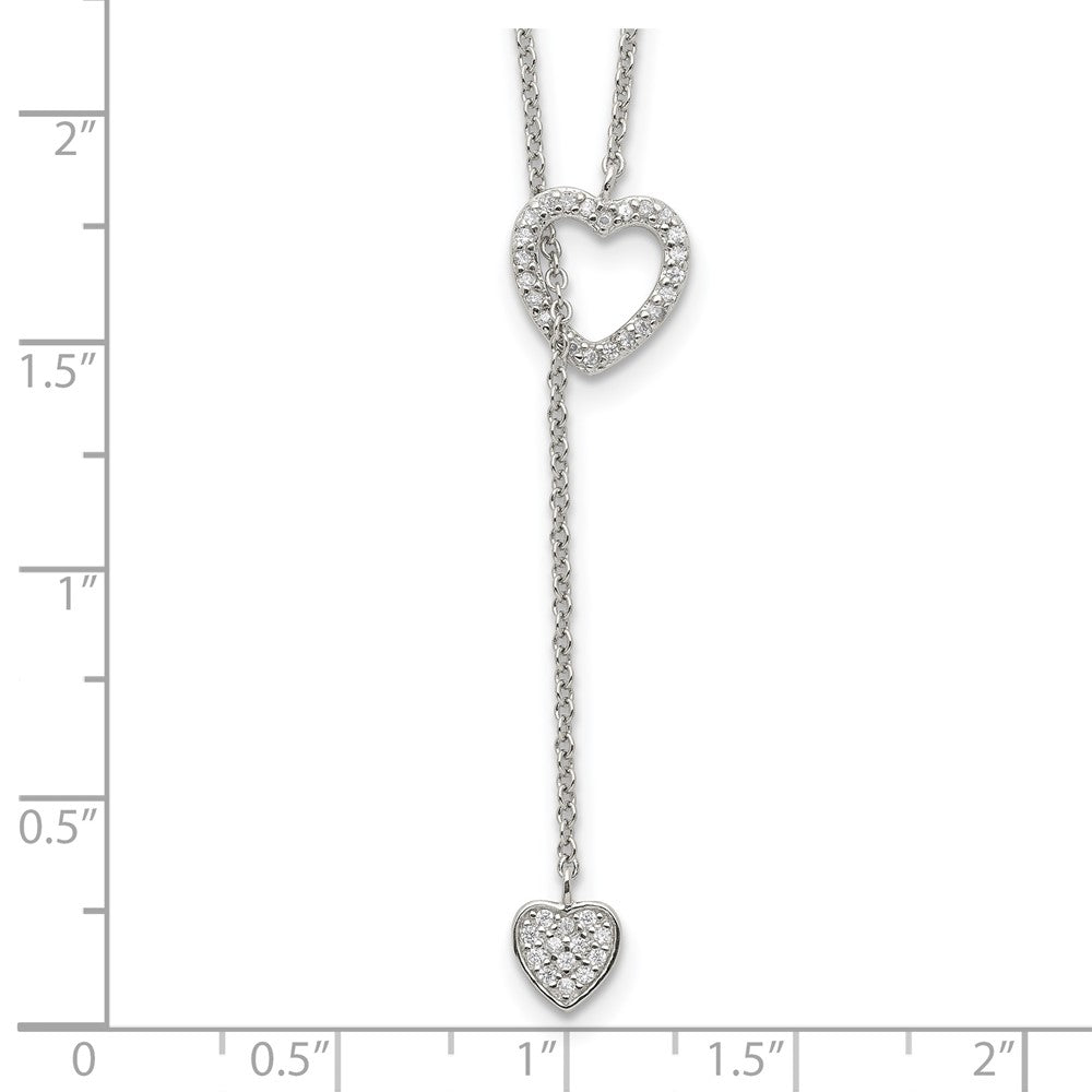 Sterling Silver Rhodium-plated Polished Adjustable Hearts with CZ Necklace