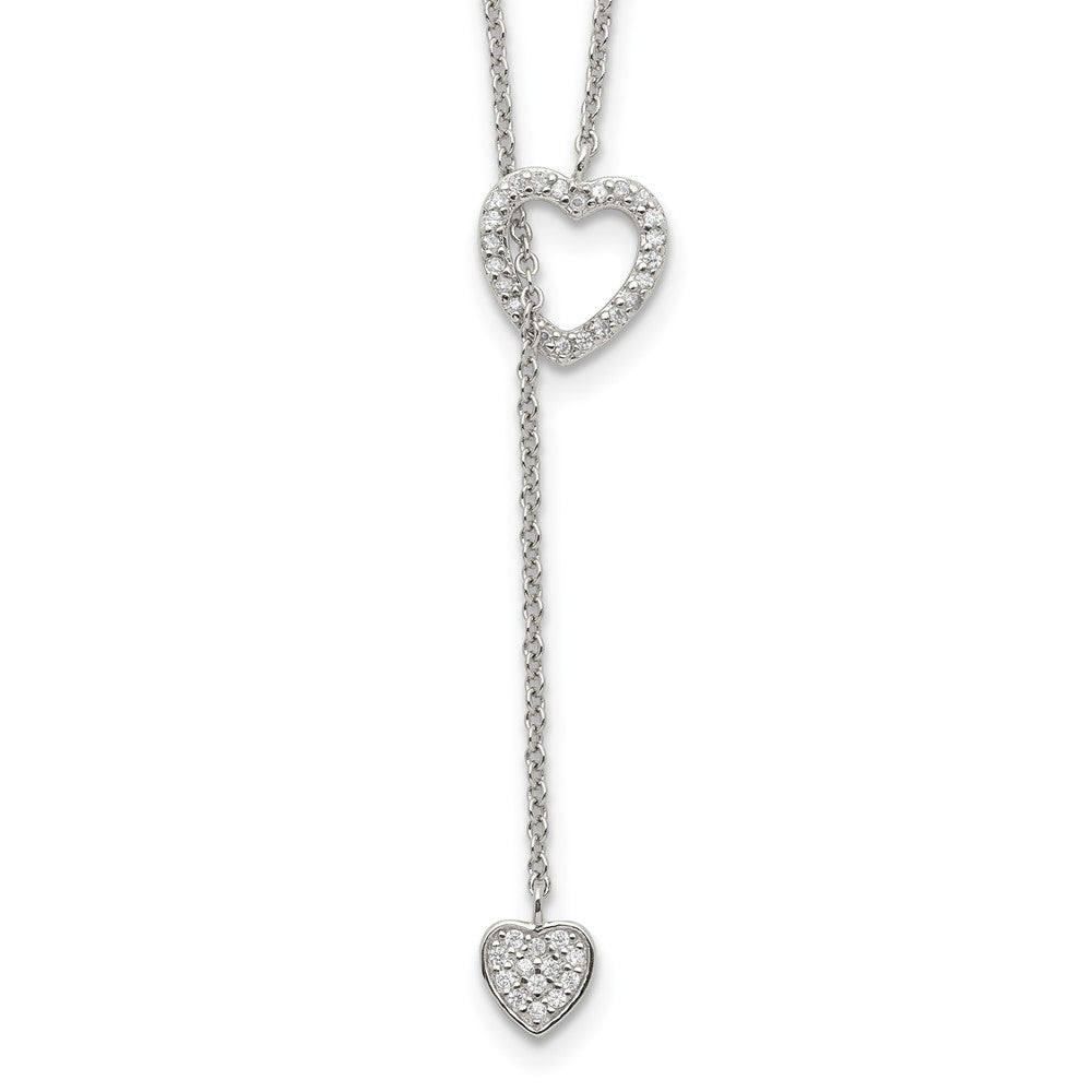 Sterling Silver Rhodium-plated Polished Adjustable Hearts with CZ Necklace