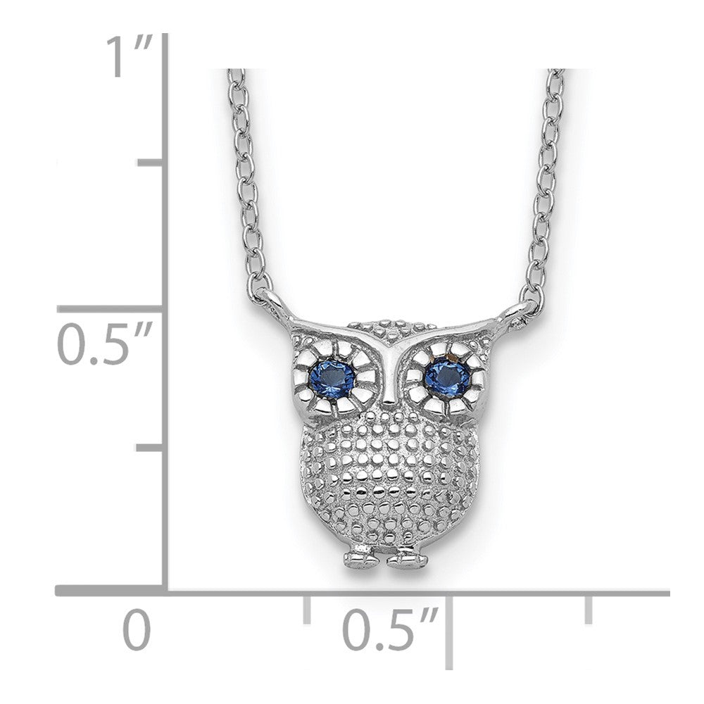 Sterling Silver RH-pltd Blue Glass Stone Owl 2in ext Necklace