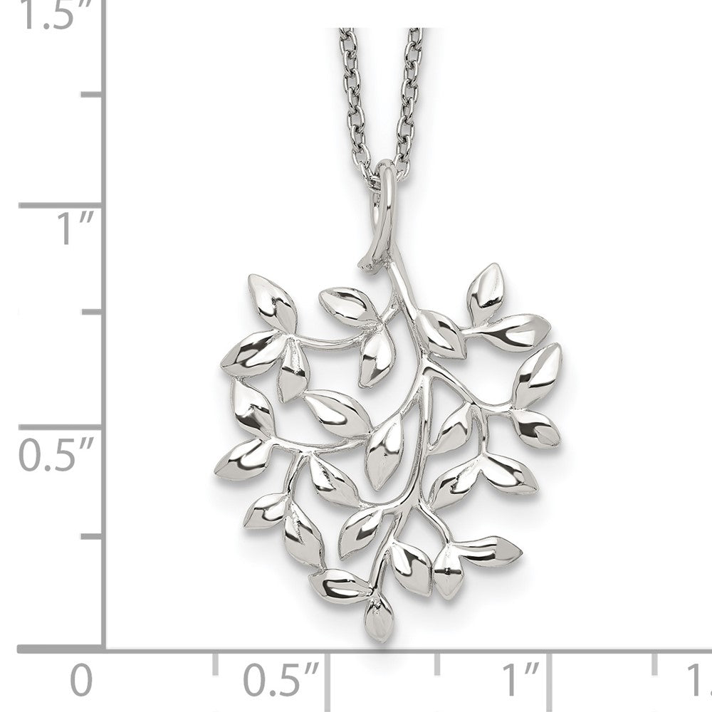 Sterling Silver Rhodium-plated Polished CZ Leaf Necklace