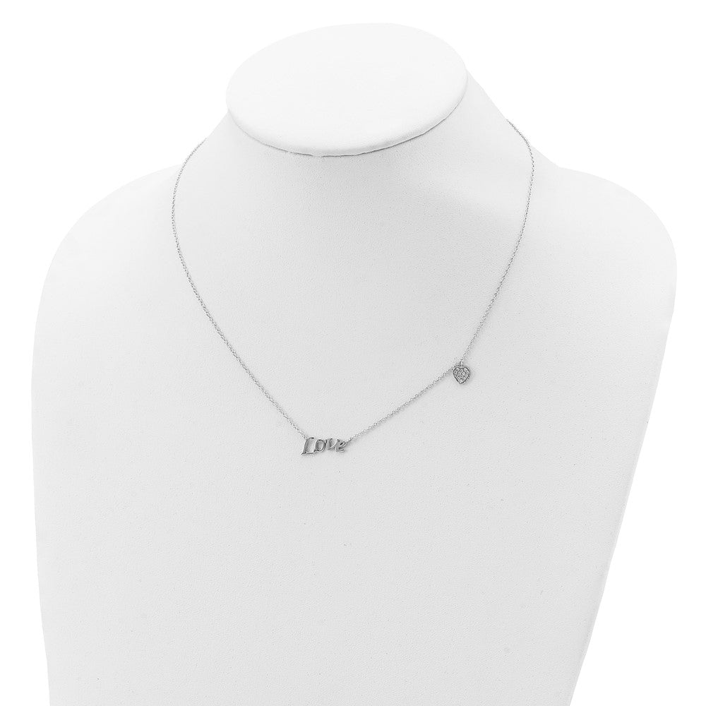 Sterling Silver Rhodium-plated Polished LOVE with CZ Heart Necklace