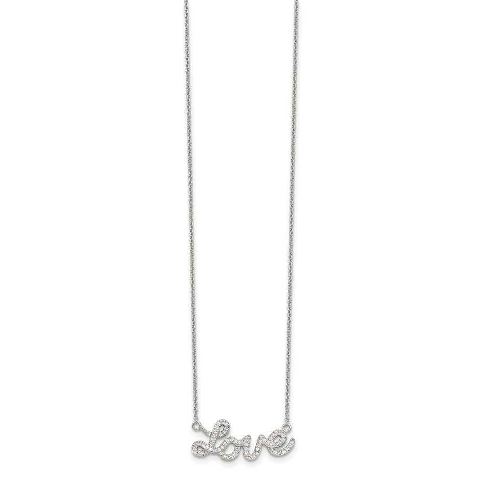 Sterling Silver Rhodium-plated Polished CZ LOVE 18in Necklace