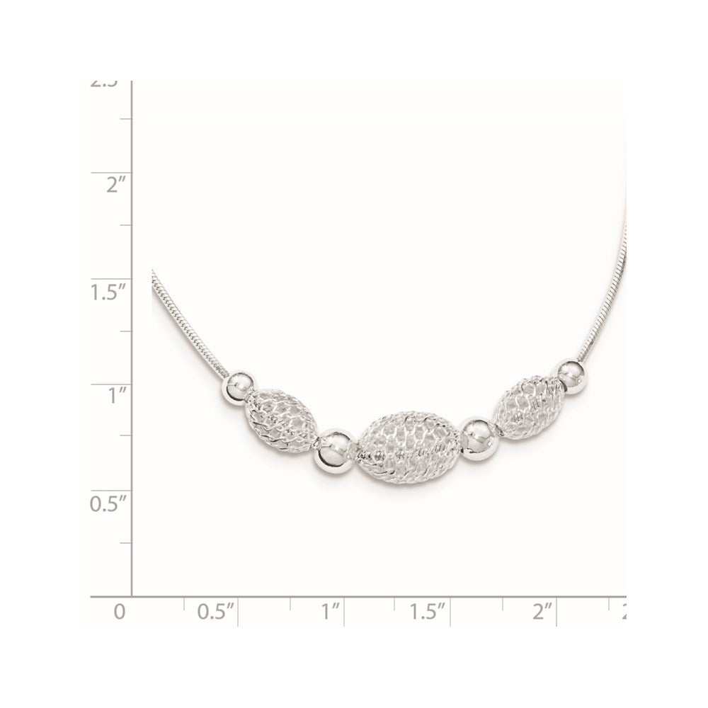 Sterling Silver Rhodium-plated Filigree Beads Fancy Chain Necklace