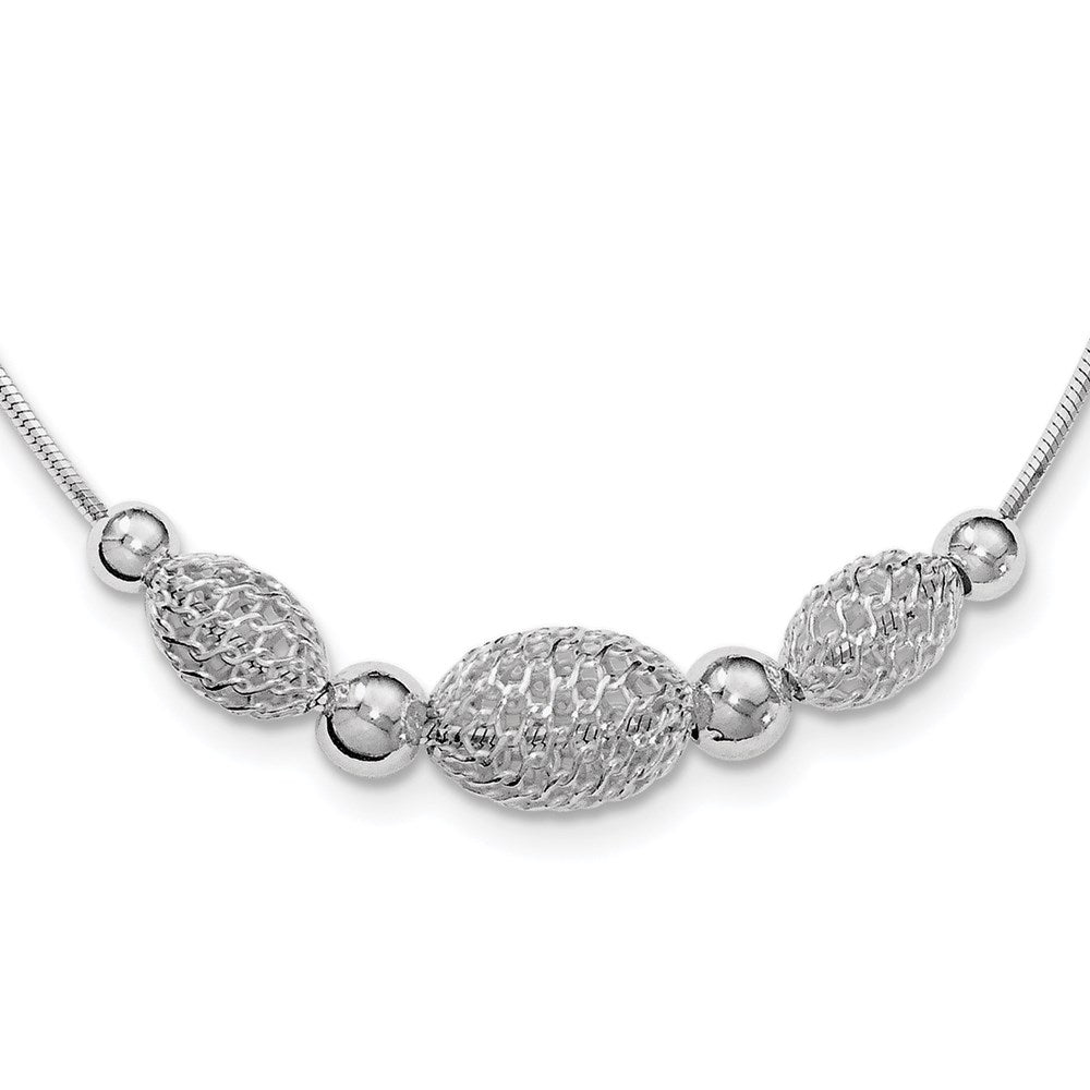 Sterling Silver Rhodium-plated Filigree Beads Fancy Chain Necklace