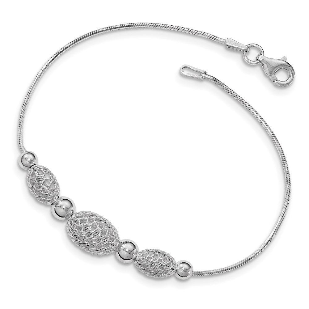 Sterling Silver Snake Chain w/Large Filigree Beads Bracelet