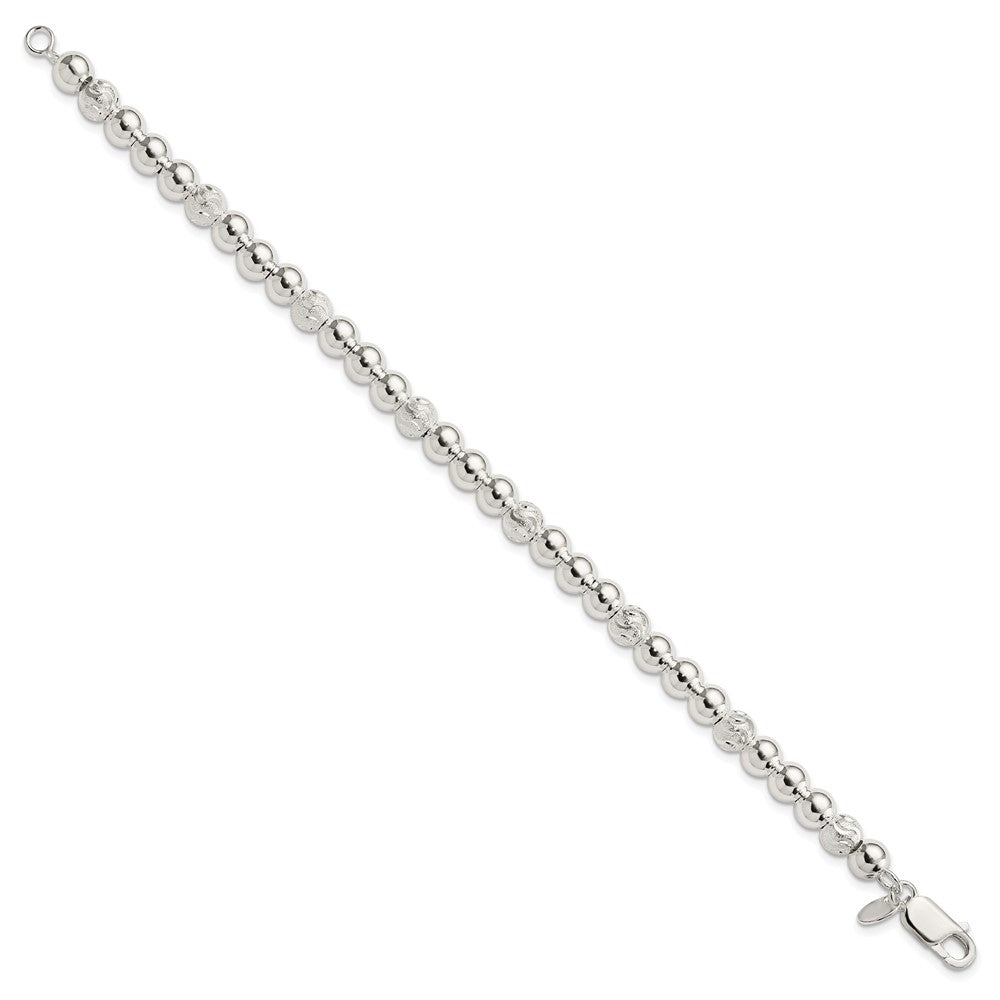 Sterling Silver Polished Diamond-cut Beaded Bracelet