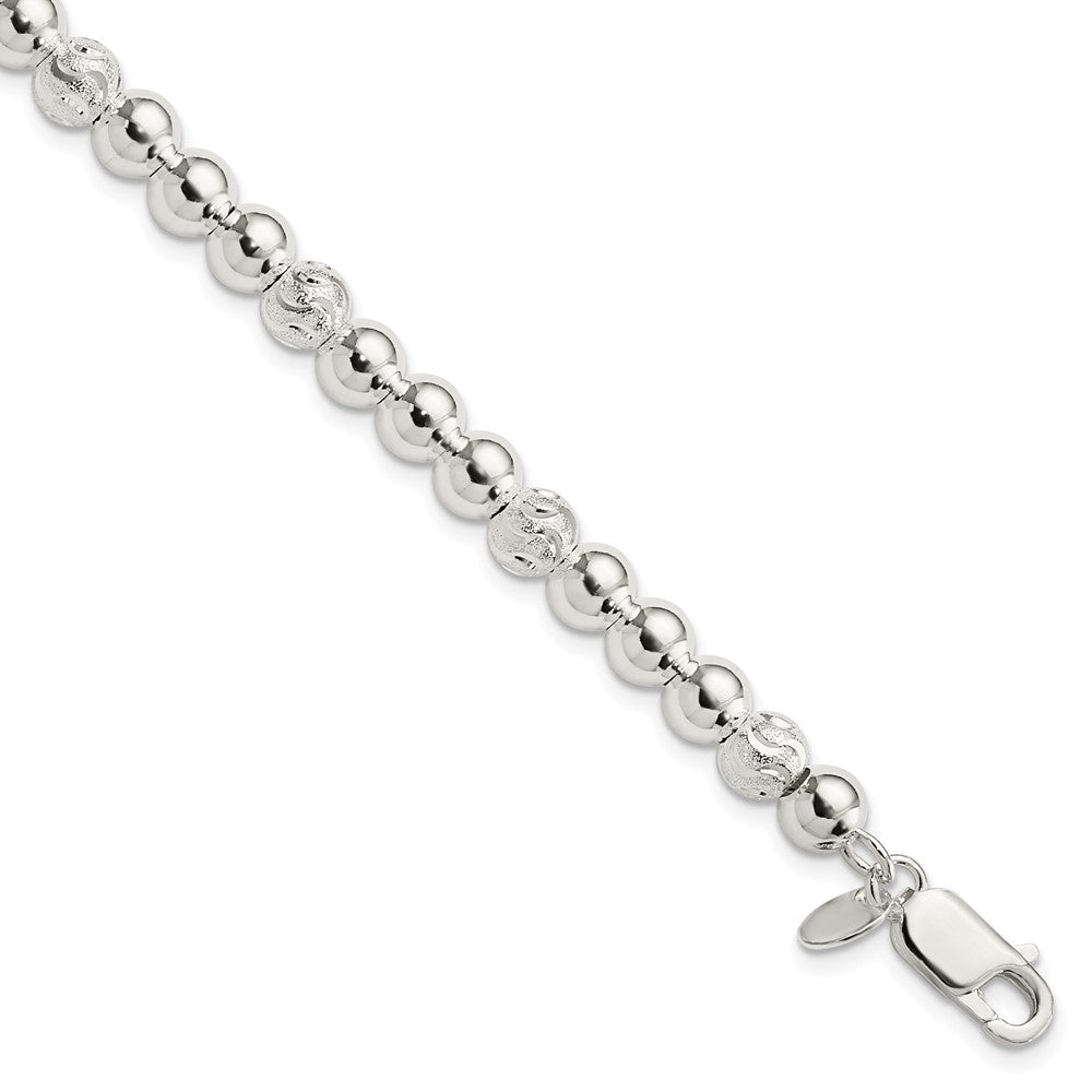 Sterling Silver Polished Diamond-cut Beaded Bracelet