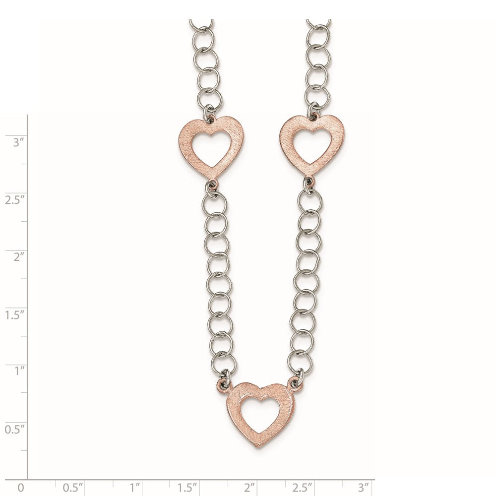 Sterling Silver Rhodium-plated Rose-tone Hearts w/ 2 in ext. Necklace