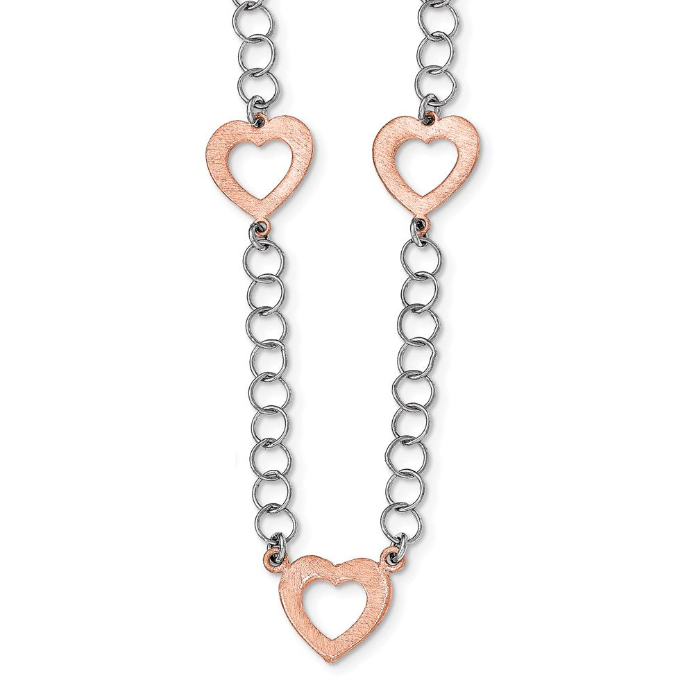 Sterling Silver Rhodium-plated Rose-tone Hearts w/ 2 in ext. Necklace