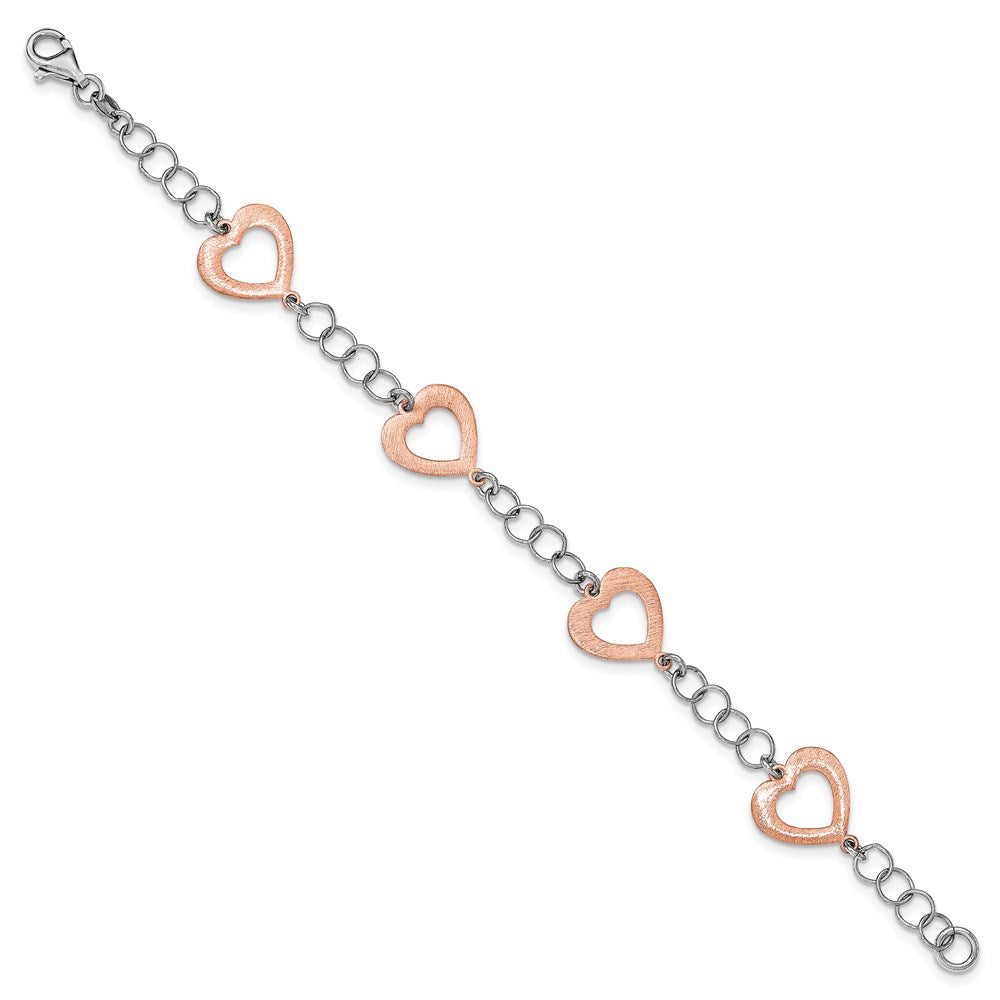 Sterling Silver Rhodium-plated Rose-tone Heart Bracelet