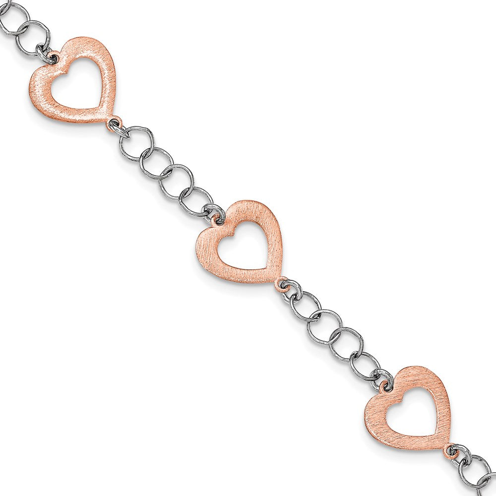 Sterling Silver Rhodium-plated Rose-tone Heart Bracelet