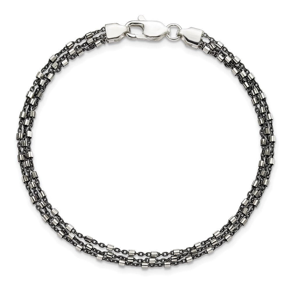 Sterling Silver Ruthenium-plated Multi-chain 3 Strand Bracelet