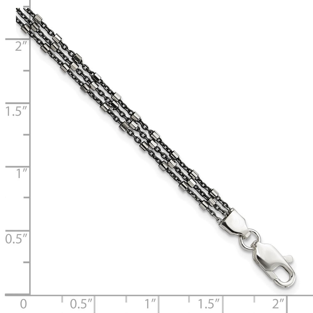 Sterling Silver Ruthenium-plated Multi-chain 3 Strand Bracelet