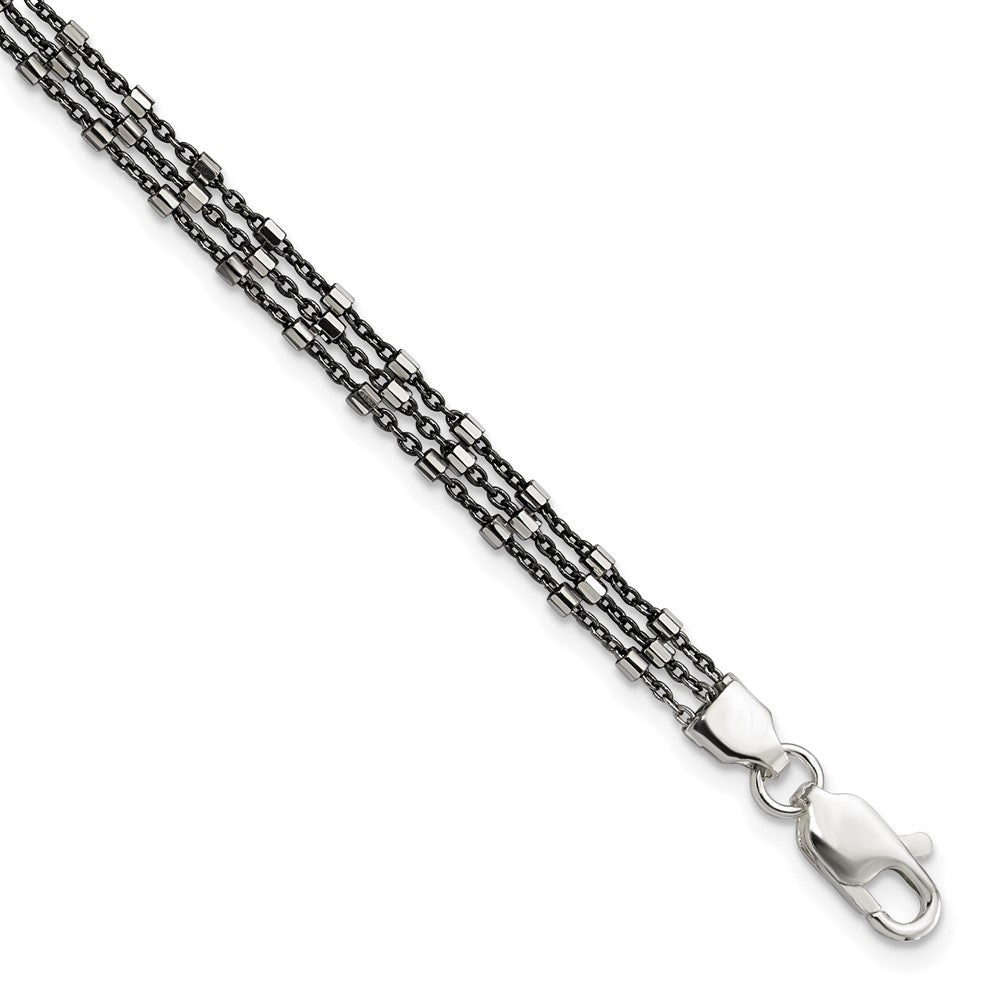 Sterling Silver Ruthenium-plated Multi-chain 3 Strand Bracelet